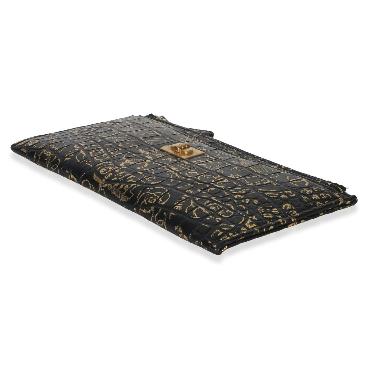 Chanel Black Gold Calfskin Crocodile Embossed Graffiti 2.55 Cocodile Reissue Zip Handbag 6