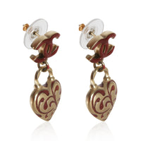 Chanel Gold Plated  2009 Red Enamel CC Heart Earrings 2