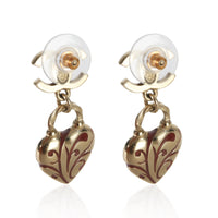 Chanel Gold Plated  2009 Red Enamel CC Heart Earrings 3