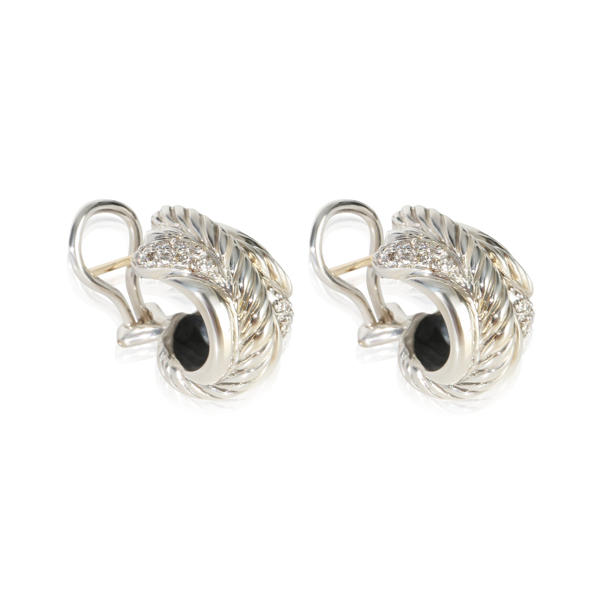 David Yurman Sterling Silver Diamond Crossover Hoop Earrings 2