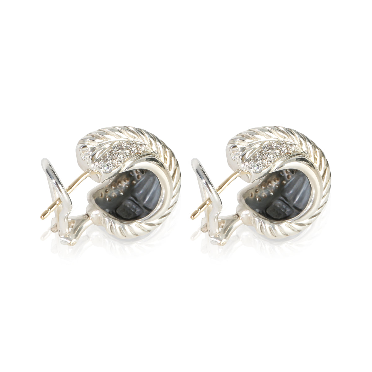 David Yurman Sterling Silver Diamond Crossover Hoop Earrings 3
