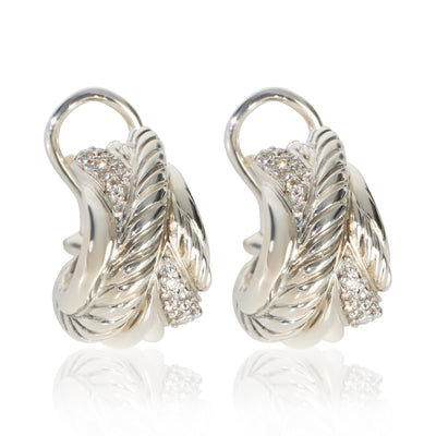 David Yurman Sterling Silver Diamond Crossover Hoop Earrings fv