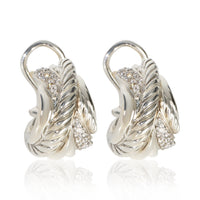 David Yurman Sterling Silver Diamond Crossover Hoop Earrings fv