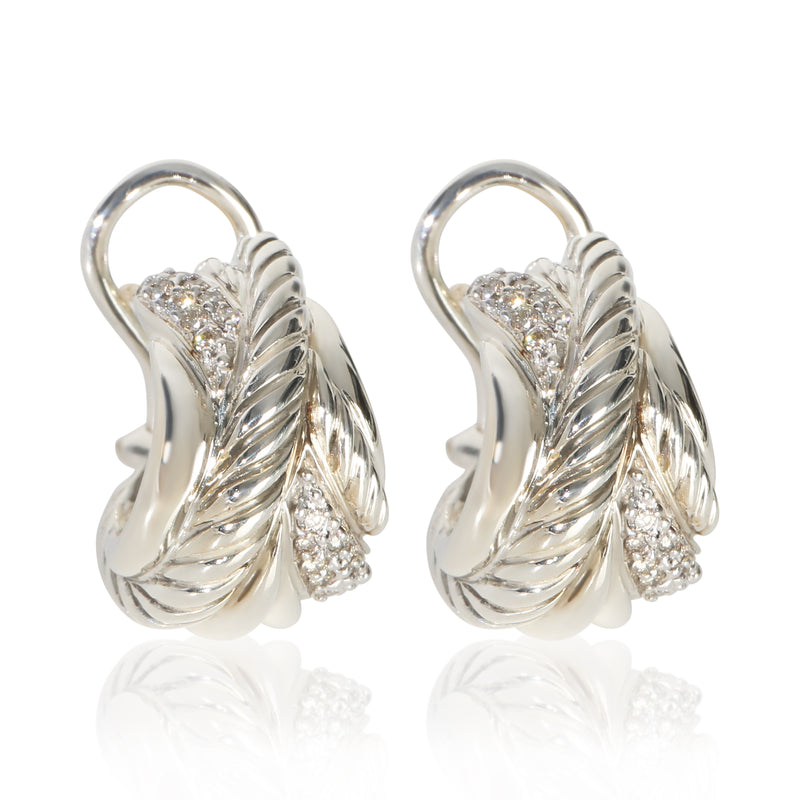 David Yurman Sterling Silver Diamond Crossover Hoop Earrings fv