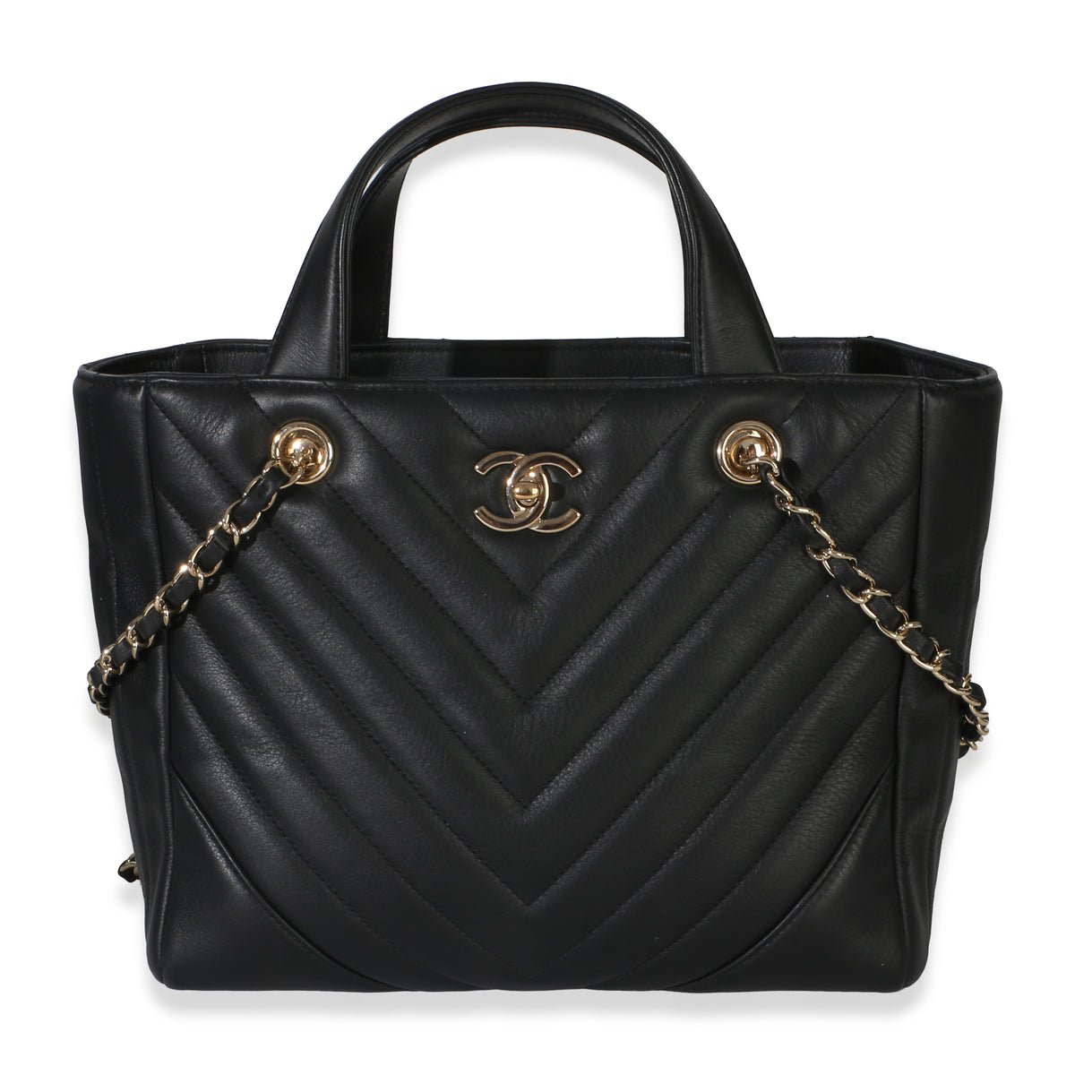 Chanel Black Chevron Calfskin Small Statement Shopping Tote Handbag id