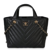 Chanel Black Chevron Calfskin Small Statement Shopping Tote Handbag id