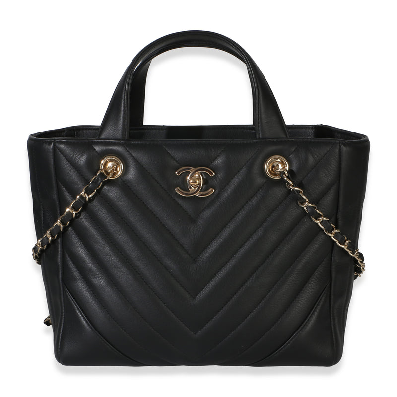 Chanel Black Chevron Calfskin Small Statement Shopping Tote Handbag id