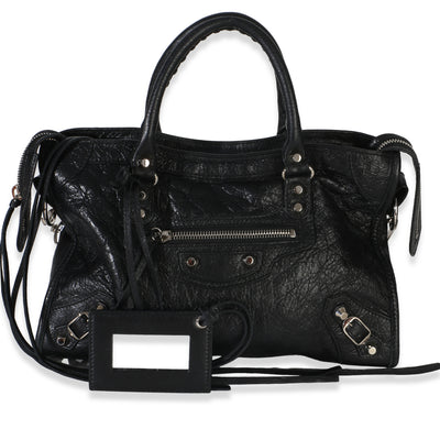 Balenciaga Black Agneau Silver Hardware Logo Strap City Bag Handbag id