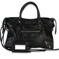 Balenciaga Black Agneau Silver Hardware Logo Strap City Bag Handbag id