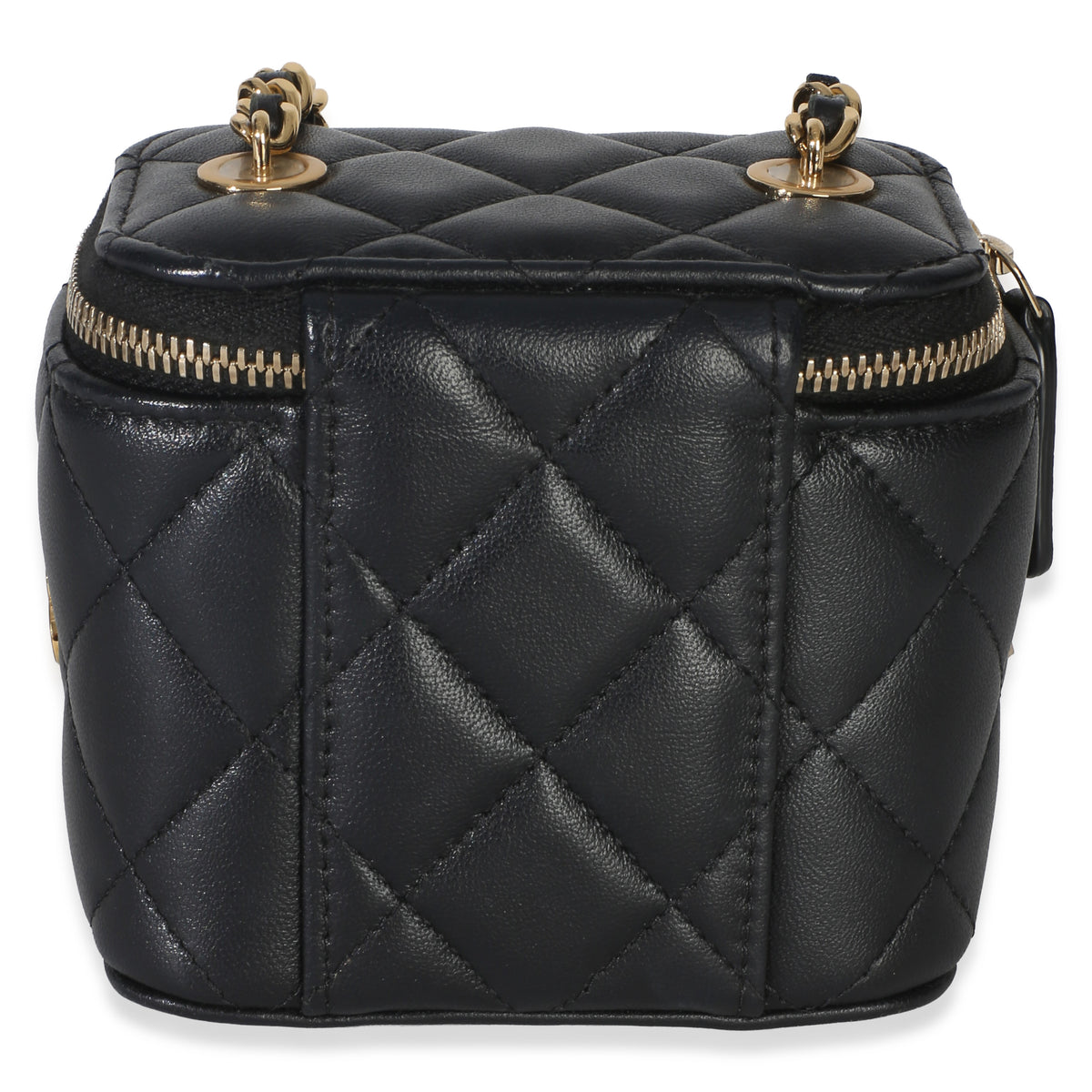Chanel Black Quilted Lambskin Mini Coco Casino Vanity Case With Chain Handbag 4