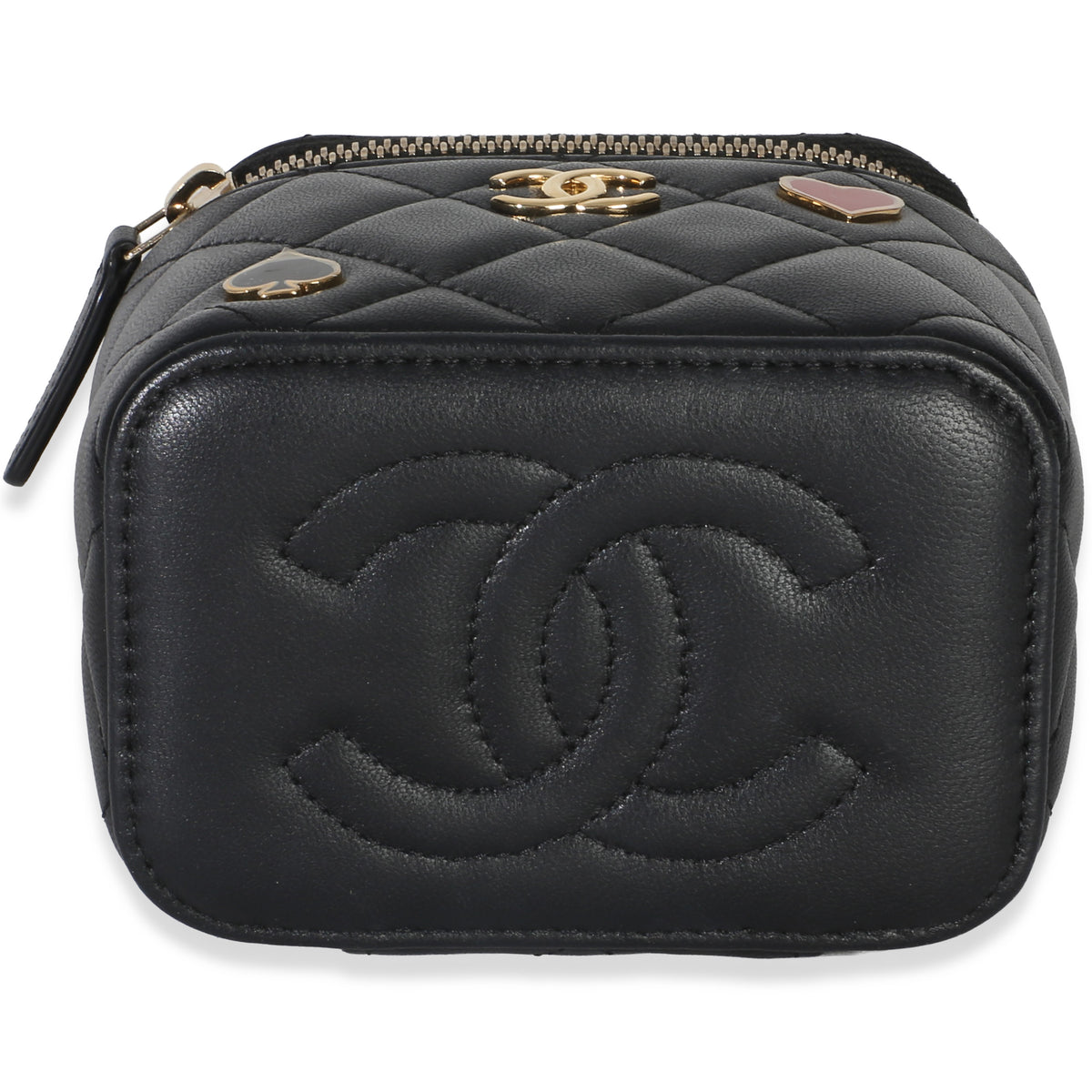 Chanel Black Quilted Lambskin Mini Coco Casino Vanity Case With Chain Handbag 5