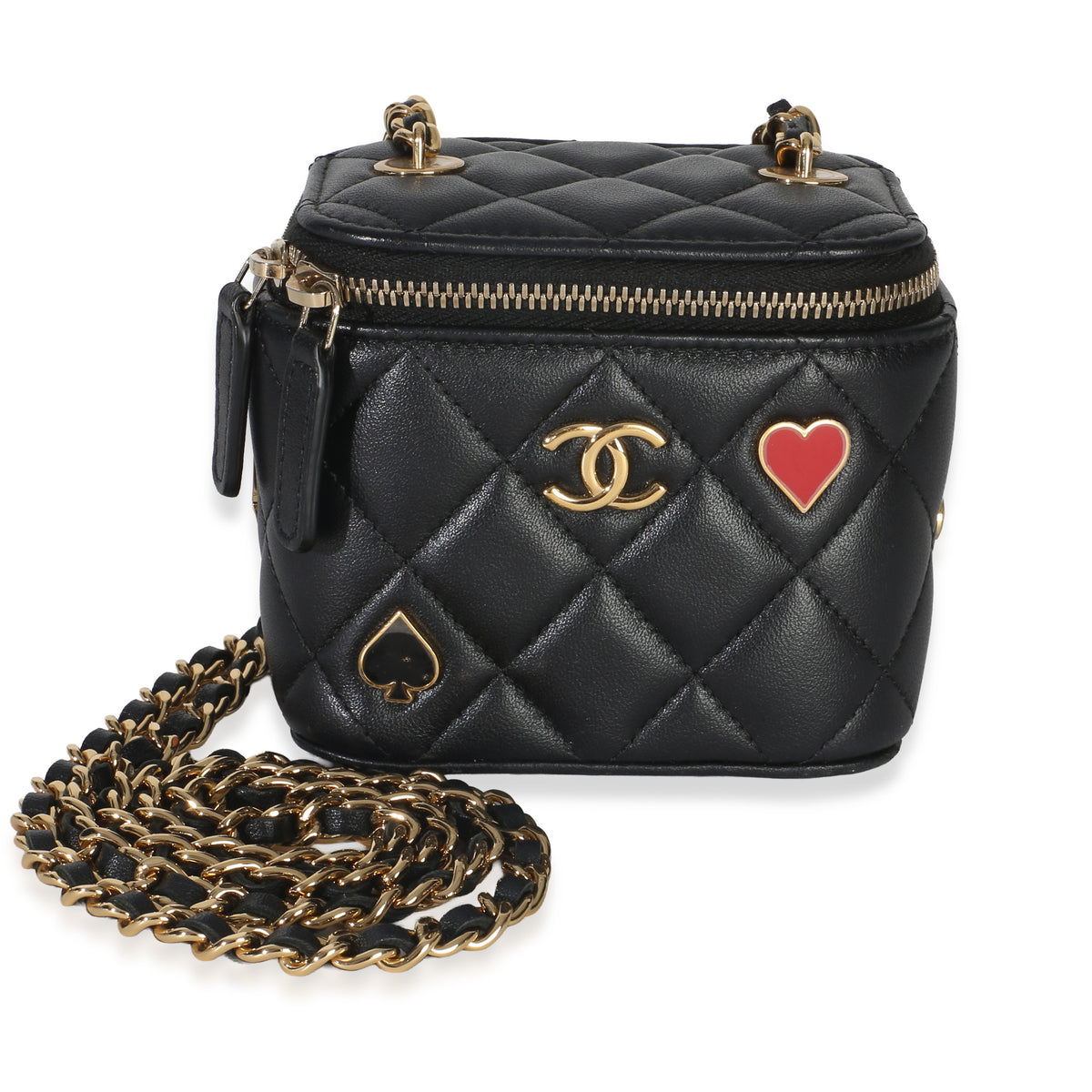 Chanel Black Quilted Lambskin Mini Coco Casino Vanity Case With Chain Handbag id