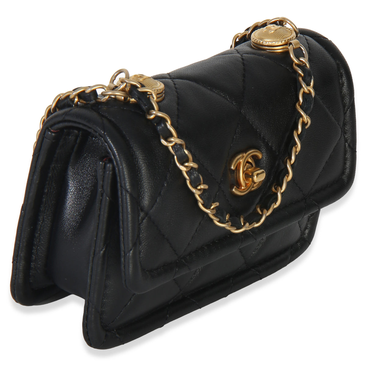 Chanel Black Quilted Shiny Lambskin Extra Mini Flap Bag Handbag 3