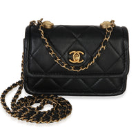 Chanel Black Quilted Shiny Lambskin Extra Mini Flap Bag Handbag id