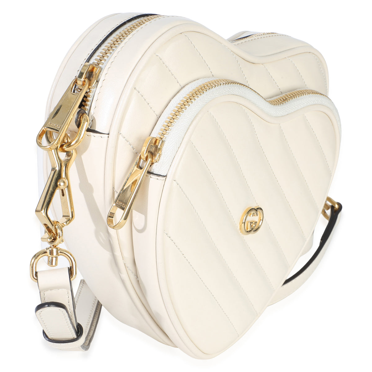 Gucci Mystic White Matelasse Calfskin Diagonal Mini Interlocking G Heart Handbag 3