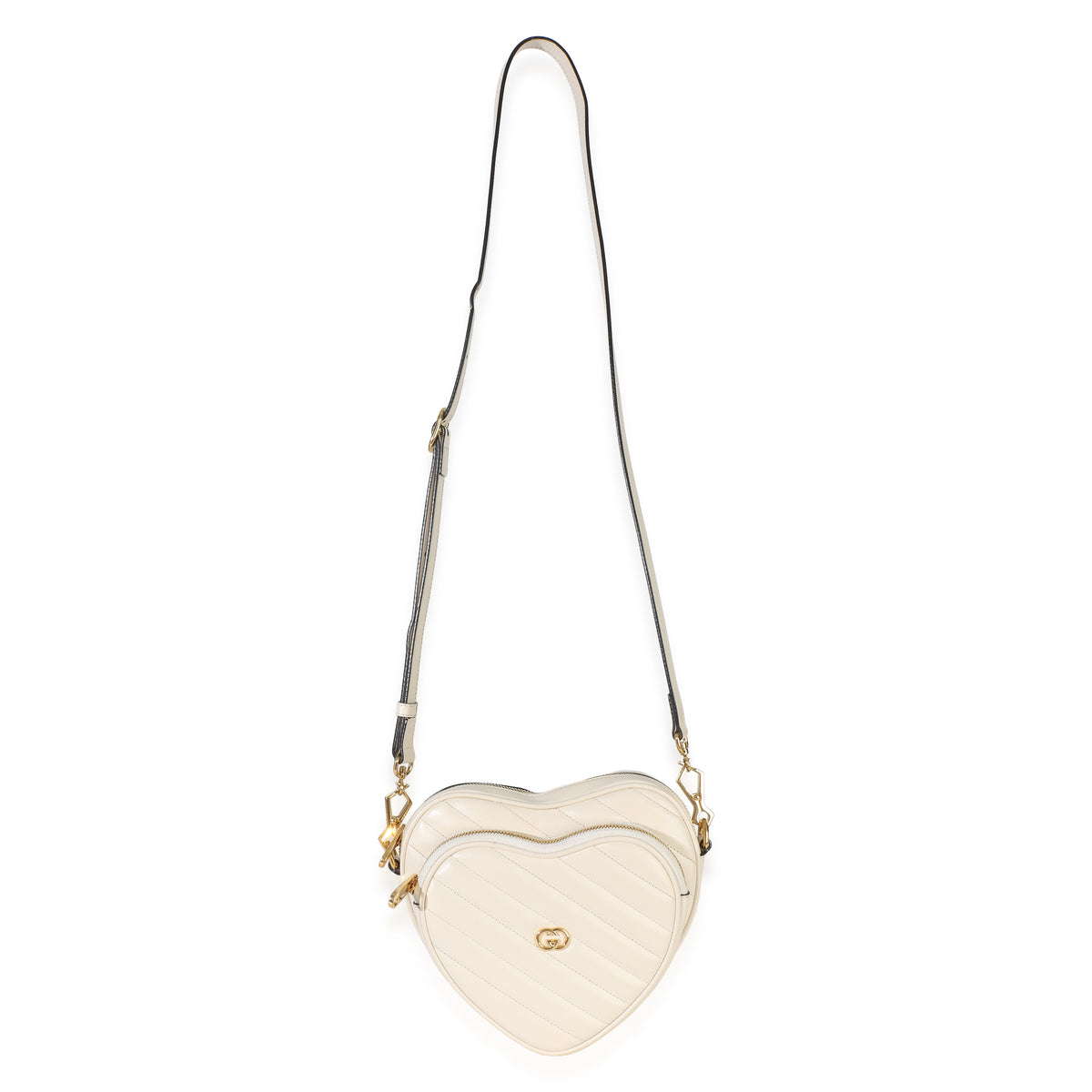 Gucci Mystic White Matelasse Calfskin Diagonal Mini Interlocking G Heart Handbag 8