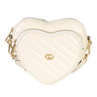 Gucci Mystic White Matelasse Calfskin Diagonal Mini Interlocking G Heart Handbag fv