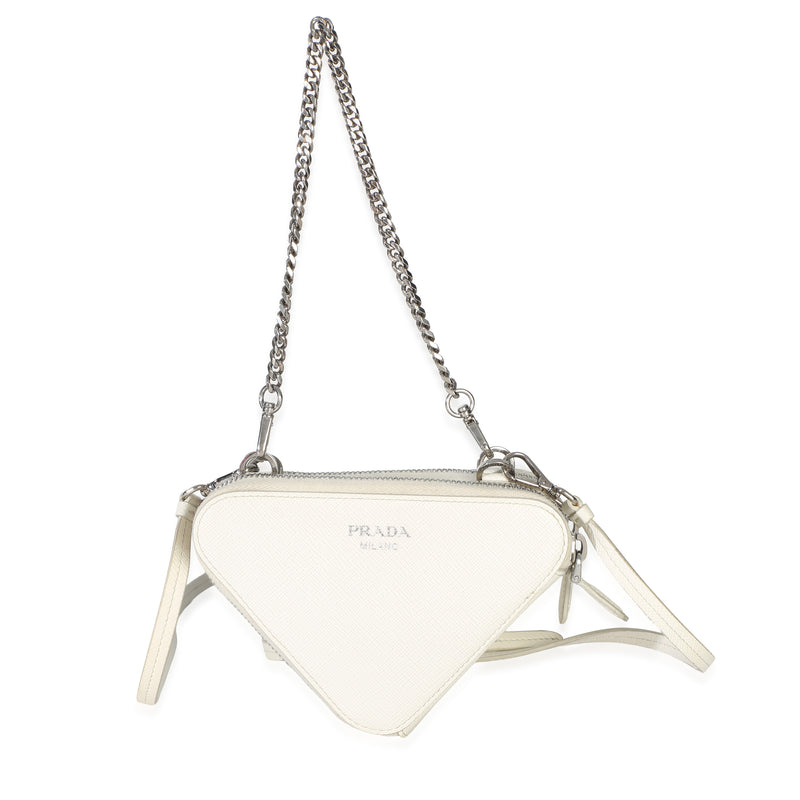 Prada White Saffiano Mini Triangle Crossbody Pouch Handbag id