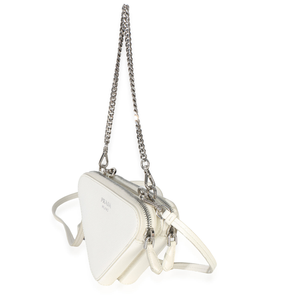 Prada White Saffiano Mini Triangle Crossbody Pouch Handbag 2