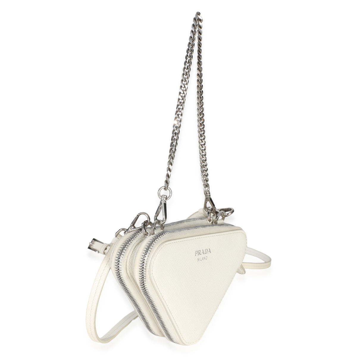 Prada White Saffiano Mini Triangle Crossbody Pouch Handbag 3