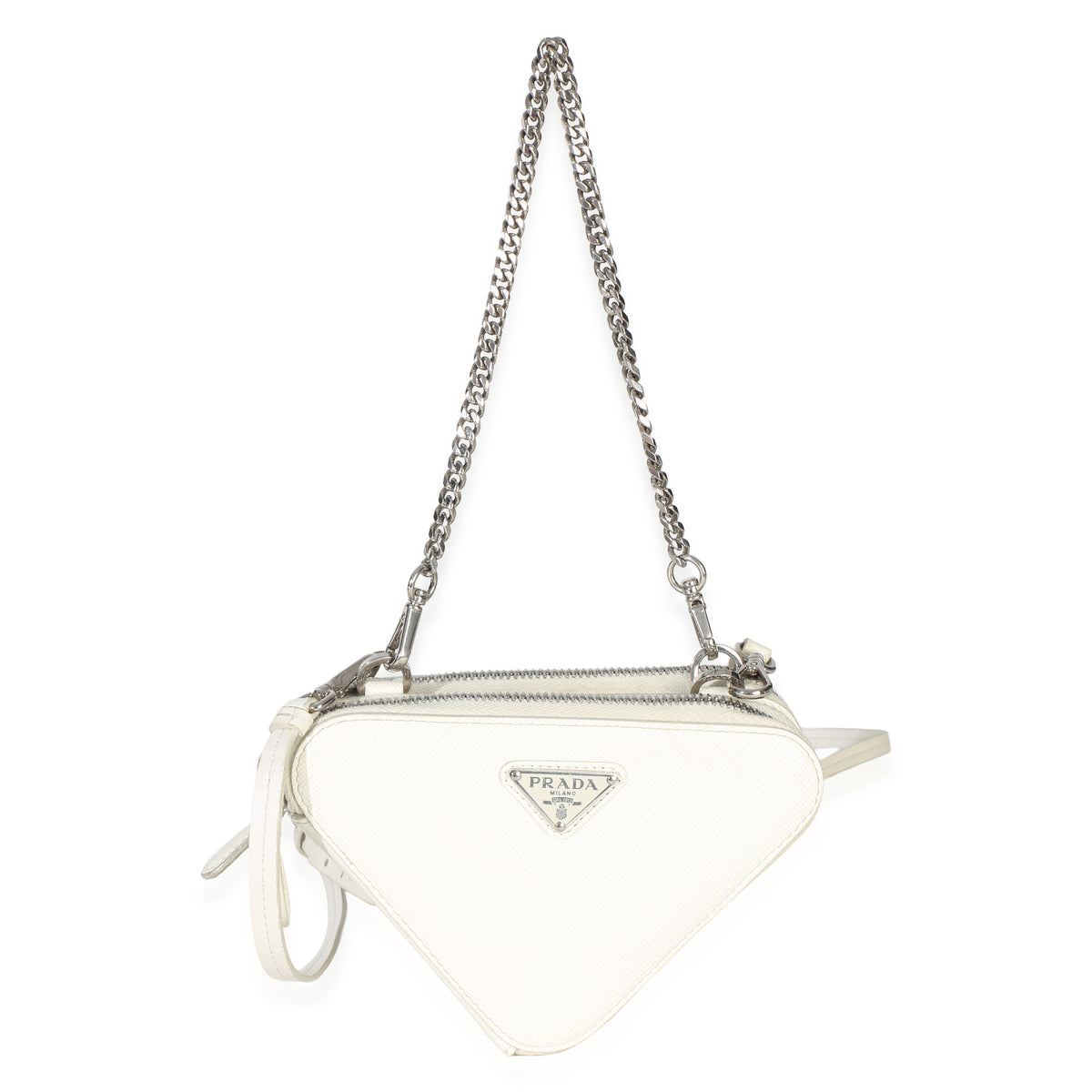 Prada White Saffiano Mini Triangle Crossbody Pouch Handbag 4