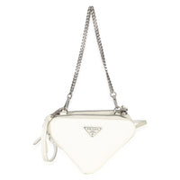 Prada White Saffiano Mini Triangle Crossbody Pouch Handbag 4