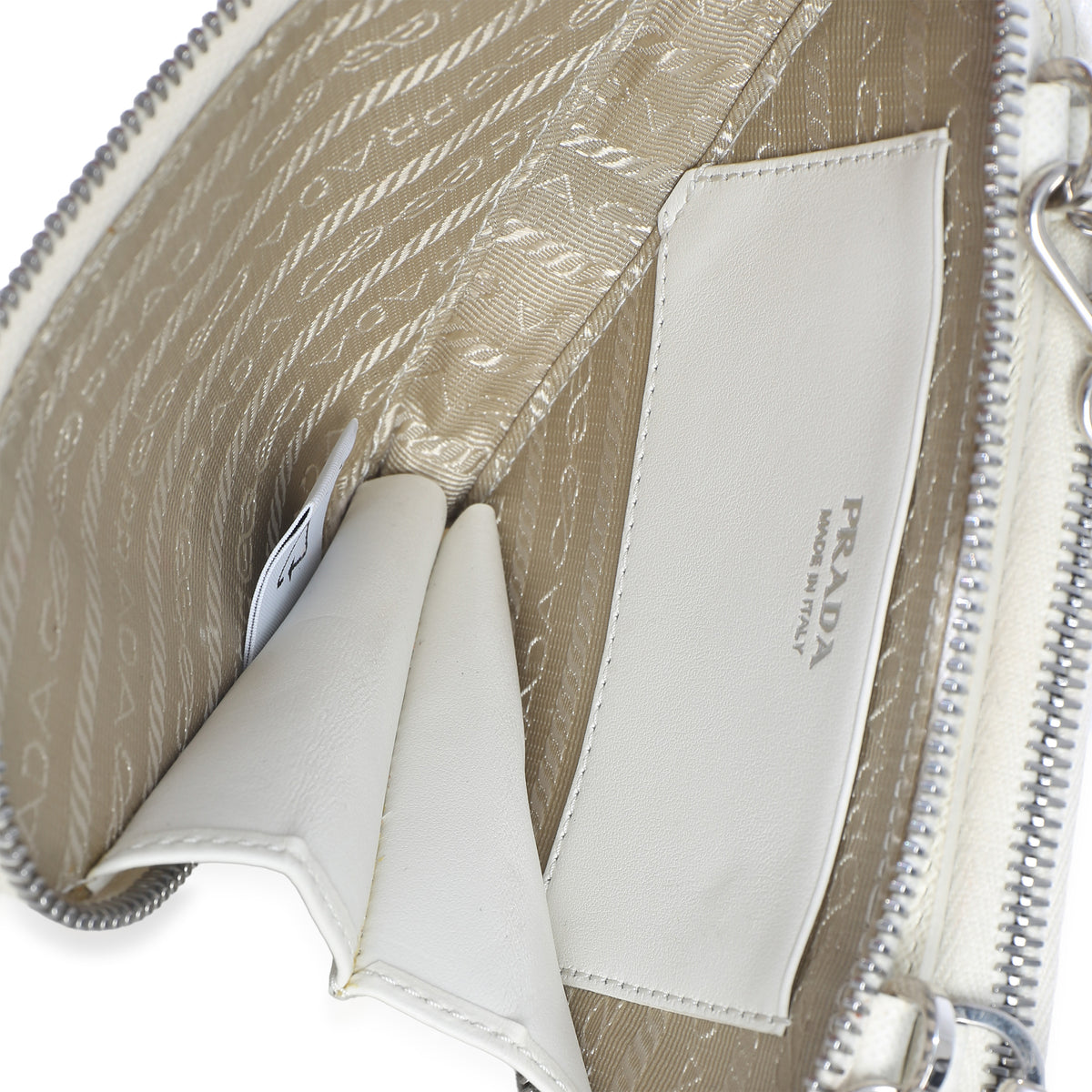 Prada White Saffiano Mini Triangle Crossbody Pouch Handbag 8
