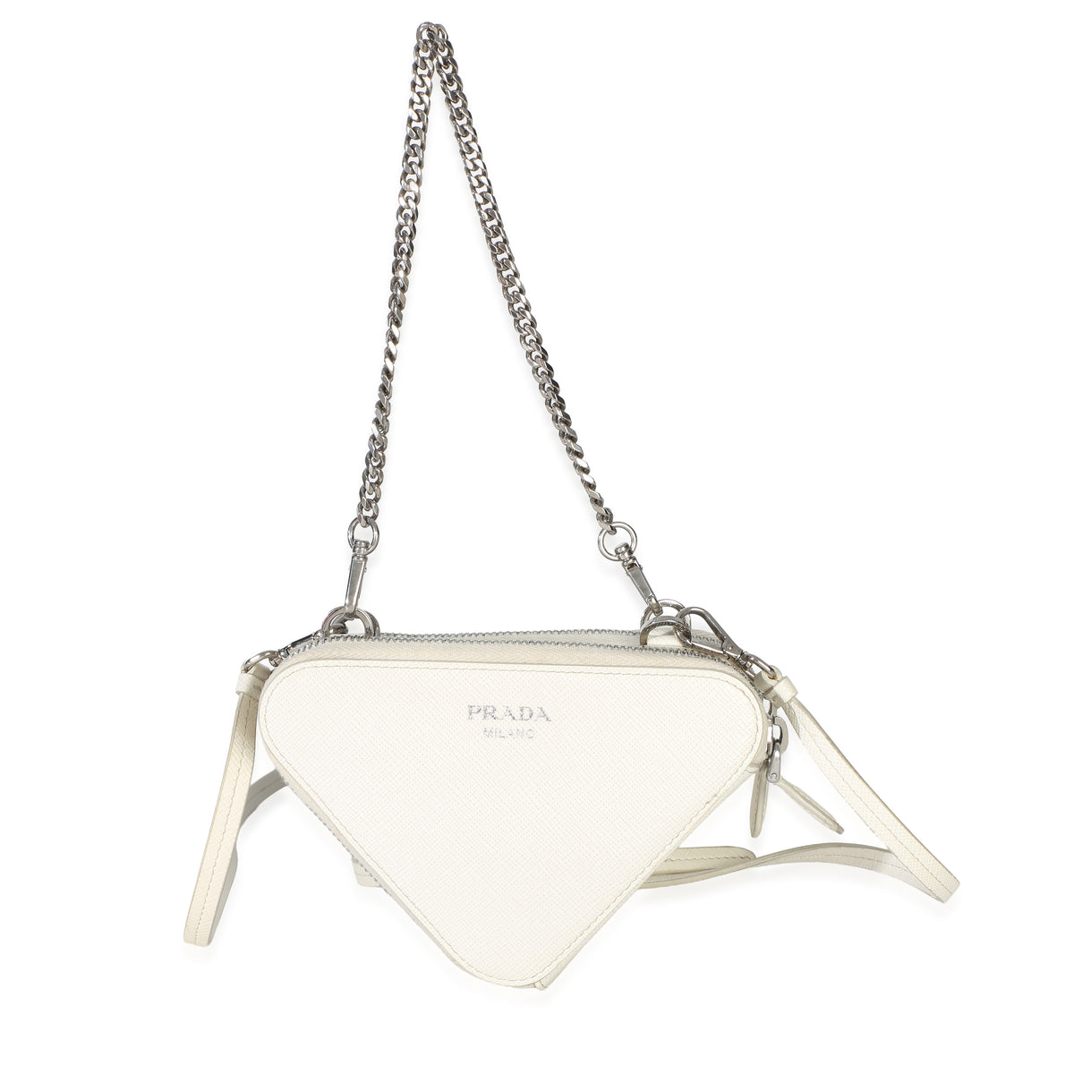 Prada White Saffiano Mini Triangle Crossbody Pouch Handbag id