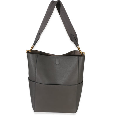 Celine Grey Soft Grained Calfskin Medium Sangle Bucket Bag Handbag id