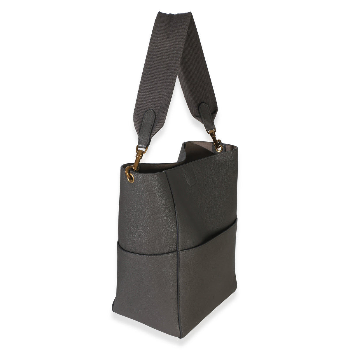 Celine Grey Soft Grained Calfskin Medium Sangle Bucket Bag Handbag 3
