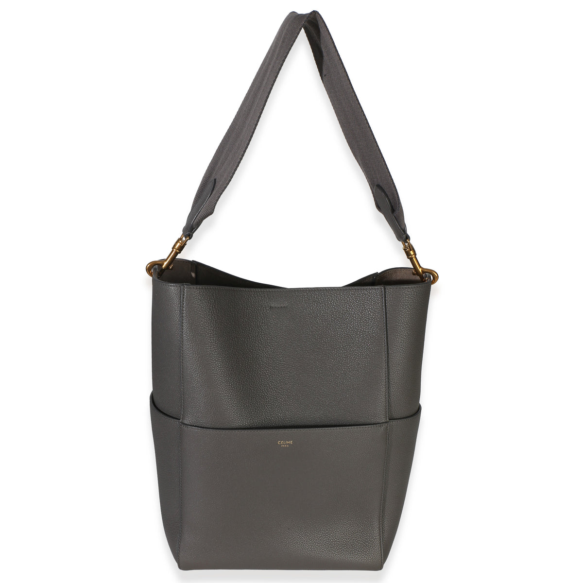 Celine Grey Soft Grained Calfskin Medium Sangle Bucket Bag Handbag 4