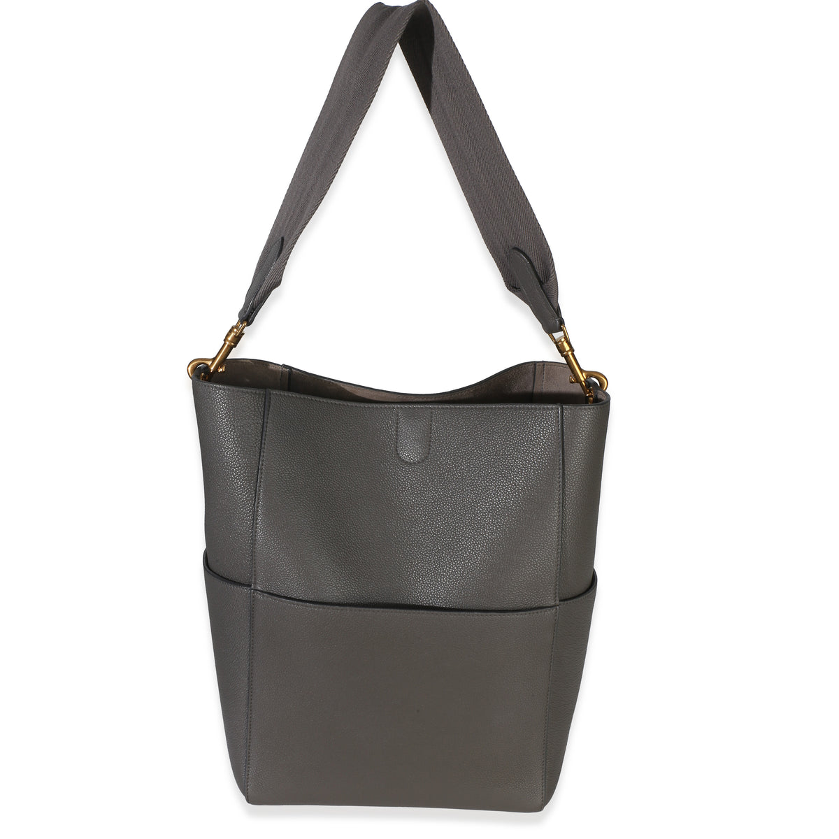 Celine Grey Soft Grained Calfskin Medium Sangle Bucket Bag Handbag fv
