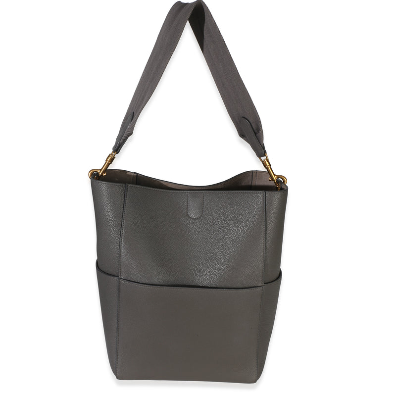 Celine Grey Soft Grained Calfskin Medium Sangle Bucket Bag Handbag fv