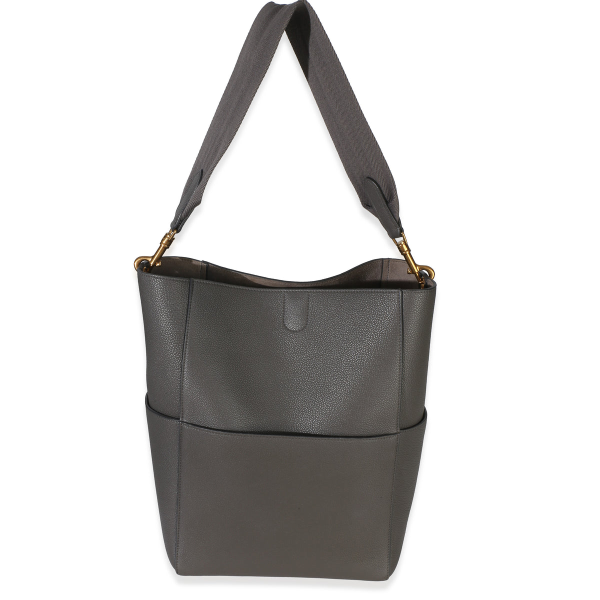 Celine Grey Soft Grained Calfskin Medium Sangle Bucket Bag Handbag id