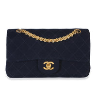 Chanel Vintage Dark Blue Quilted Jersey Small Bijoux Chain Double Flap Bag Handbag id