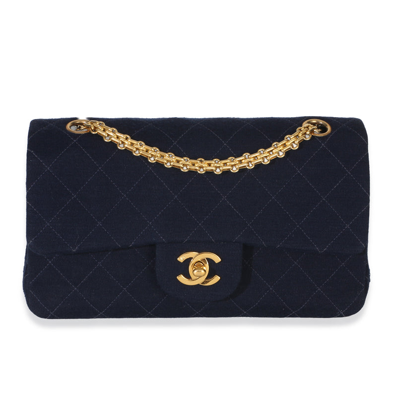 Chanel Vintage Dark Blue Quilted Jersey Small Bijoux Chain Double Flap Bag Handbag id