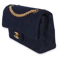 Chanel Vintage Dark Blue Quilted Jersey Small Bijoux Chain Double Flap Bag Handbag 2