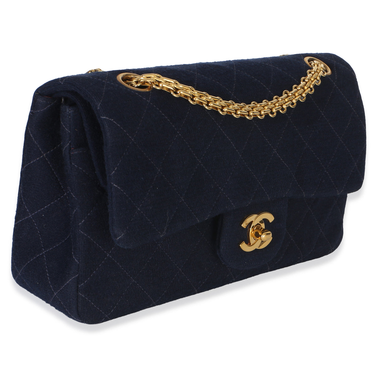 Chanel Vintage Dark Blue Quilted Jersey Small Bijoux Chain Double Flap Bag Handbag 3