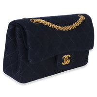 Chanel Vintage Dark Blue Quilted Jersey Small Bijoux Chain Double Flap Bag Handbag 3