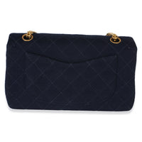 Chanel Vintage Dark Blue Quilted Jersey Small Bijoux Chain Double Flap Bag Handbag 4