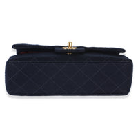 Chanel Vintage Dark Blue Quilted Jersey Small Bijoux Chain Double Flap Bag Handbag 5