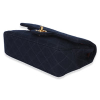 Chanel Vintage Dark Blue Quilted Jersey Small Bijoux Chain Double Flap Bag Handbag 6