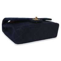 Chanel Vintage Dark Blue Quilted Jersey Small Bijoux Chain Double Flap Bag Handbag 7