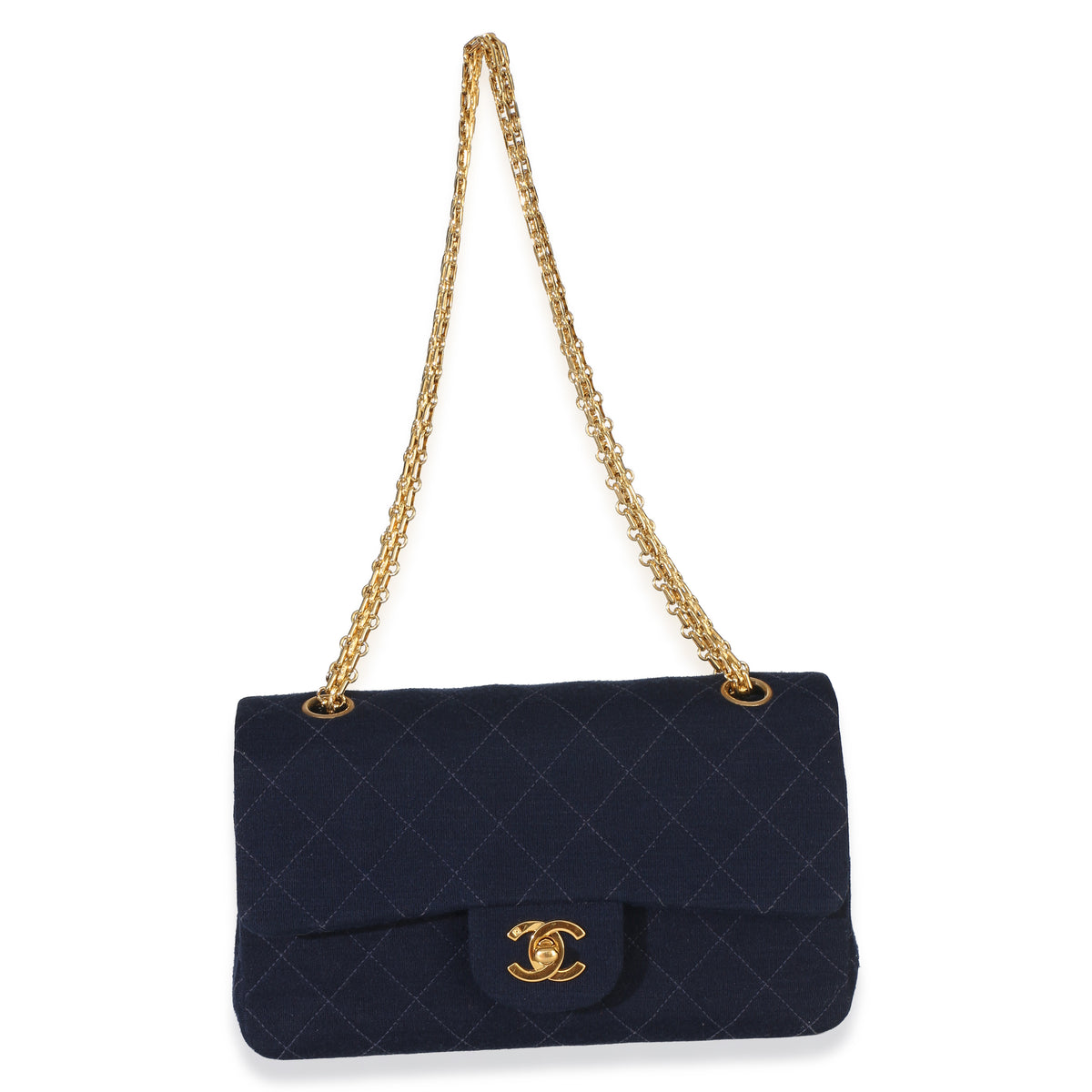 Chanel Vintage Dark Blue Quilted Jersey Small Bijoux Chain Double Flap Bag Handbag 8