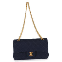 Chanel Vintage Dark Blue Quilted Jersey Small Bijoux Chain Double Flap Bag Handbag 8