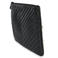 Chanel Black Crinkled Patent Calfskin Chevron Medium O Case Handbag 2