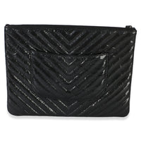 Chanel Black Crinkled Patent Calfskin Chevron Medium O Case Handbag 4