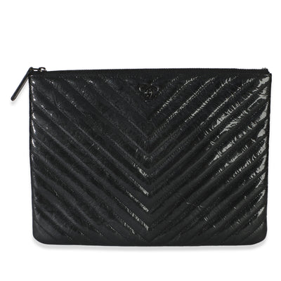 Chanel Black Crinkled Patent Calfskin Chevron Medium O Case Handbag id