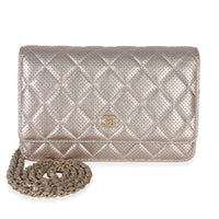 Chanel Light Pink Metallic Quilted Perforated Lambskin Wallet On Chain Handbag id