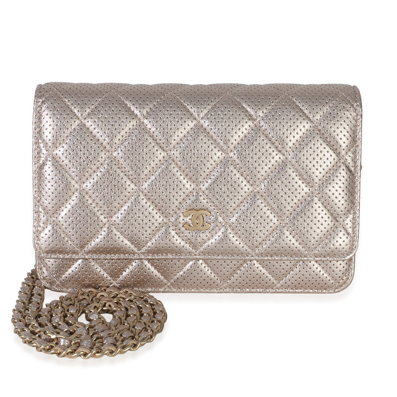 Chanel Metallic Quilted Perforated Lambskin Wallet On Chain Handbag id